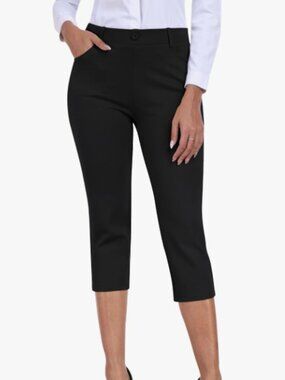 MoFiz Black Stretch Capri Pants Cropped Pull-On Elastic Waist Size Large Casual
